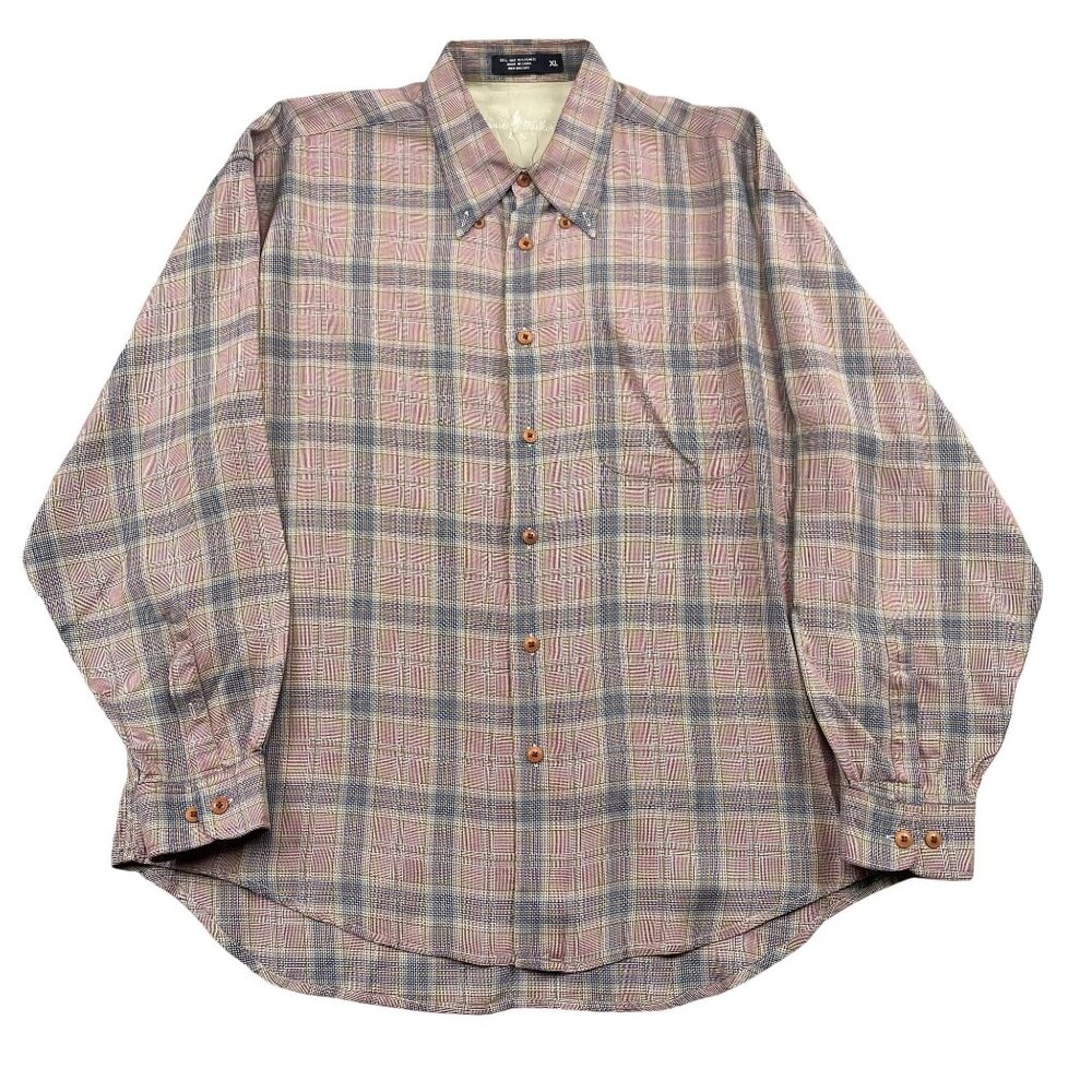 Johnnie Walker Silk Button Down Shirt Mens XL Pink Blue Scotch Whiskey